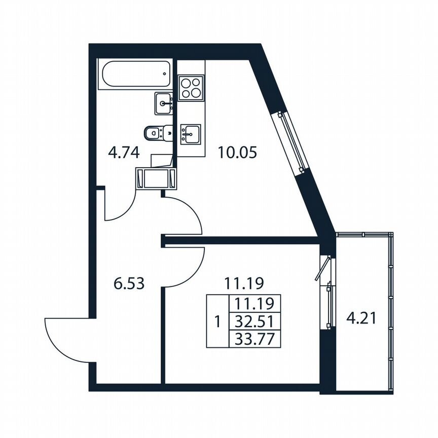 1-к. квартира, 33,8 м², 4/12 эт.