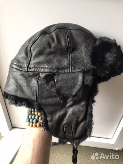 Шапка из натуральной кожи с нат. Мехом