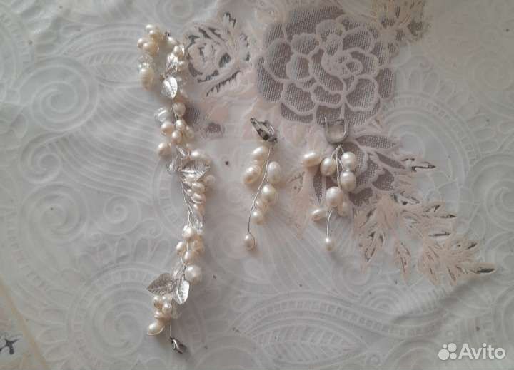 Серьги и браслет из речного жемчуга