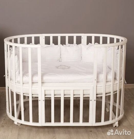 Кроватка из бука трансформер 8в1 белая