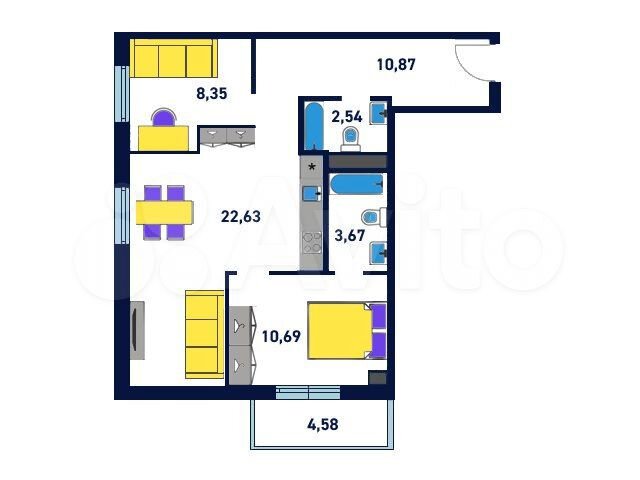 3-к. квартира, 64 м², 8/9 эт.