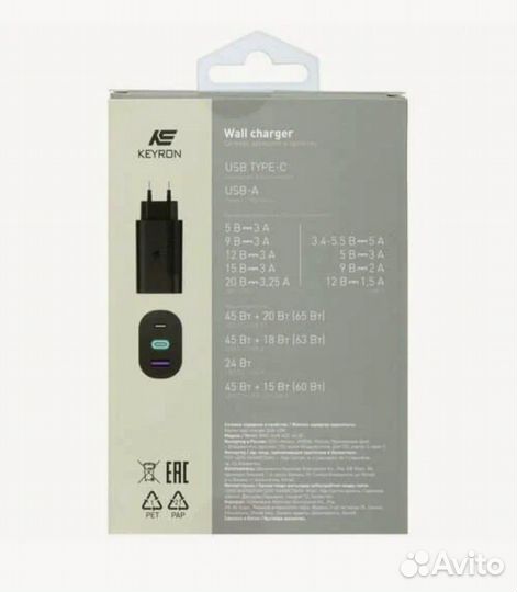 Сетевое зарядное устройство keyron WHC-GaN-A2C-63