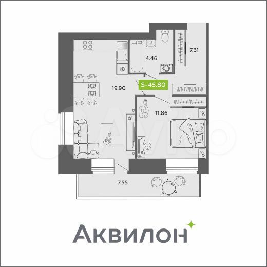 2-к. квартира, 46 м², 4/11 эт.