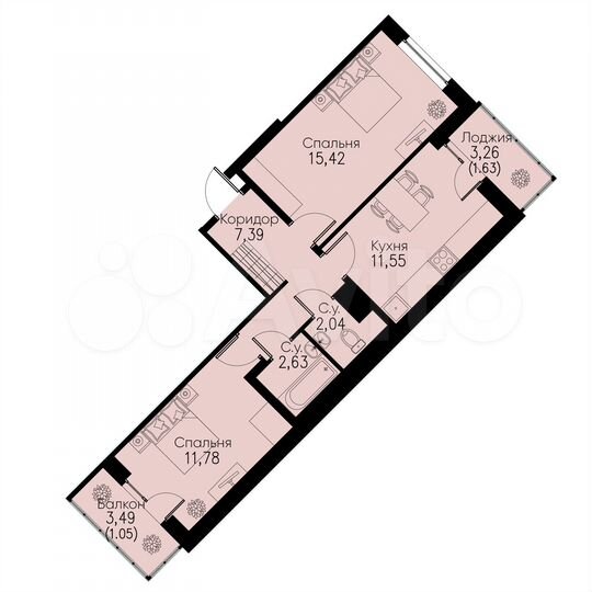 2-к. квартира, 53,5 м², 3/12 эт.