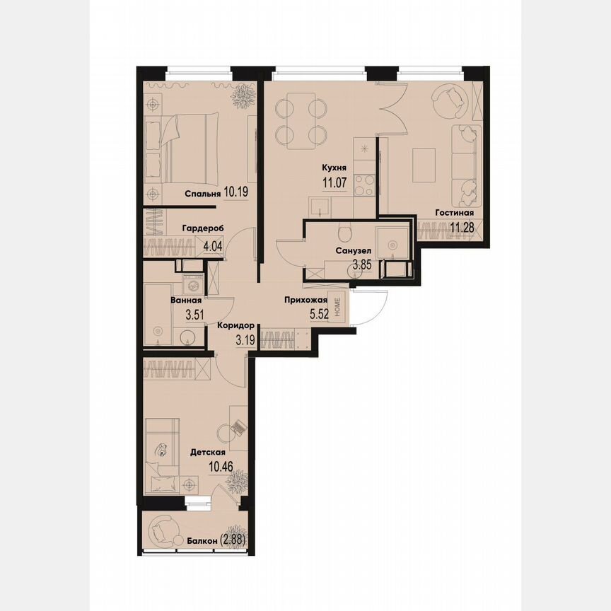 3-к. квартира, 64 м², 12/12 эт.