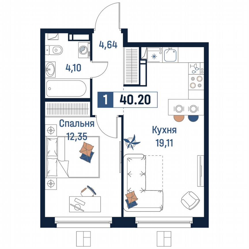 1-к. квартира, 40,2 м², 5/18 эт.