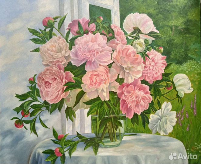 Букет пионов картина маслом
