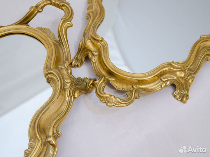 Антикварный зеркальный поднос Латунь