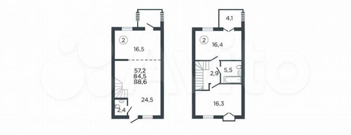 2-к. квартира, 88,6 м², 1/2 эт.