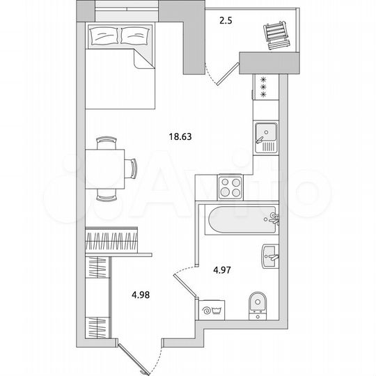 Квартира-студия, 31,1 м², 20/21 эт.