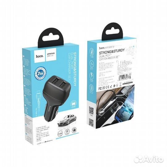 Азу hoco Z36 USB dual port 2.4A+Type-C (Black)