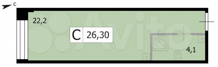 Апартаменты-студия, 26,3 м², 2/8 эт.