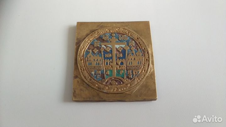 Меднолитая икона Вознесение Господне в эмалях