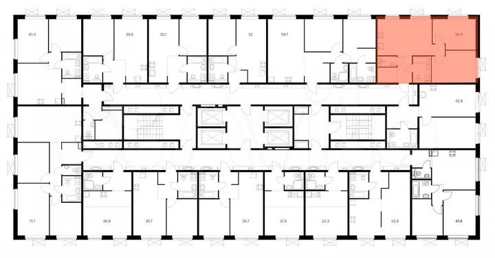 2-к. квартира, 54,4 м², 13/25 эт.
