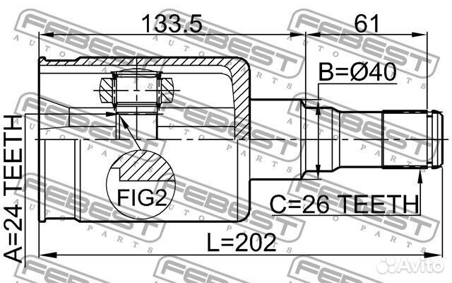 Шрус внутренний 24x40x26 ssang yong rexton 01