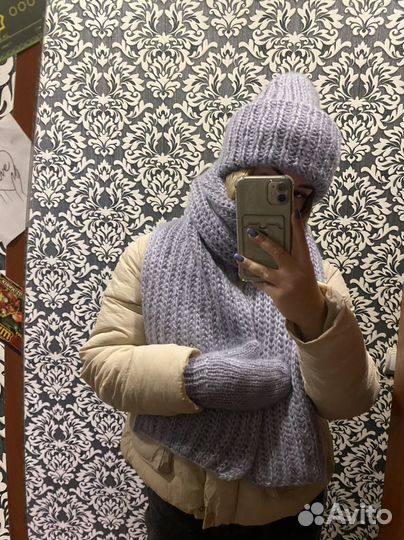 Комплект шапка такори, шарф, варежки