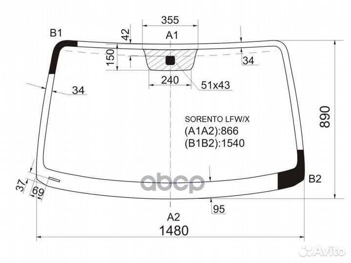 Стекло лобовое Kia Sorento 02-09 sorento LFW/X XYG