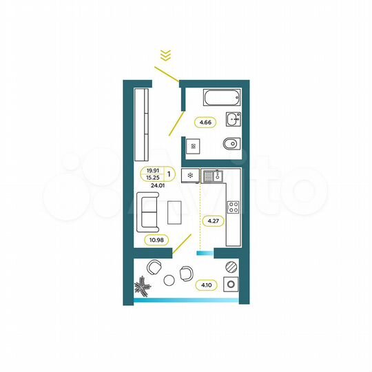 Квартира-студия, 24 м², 1/7 эт.