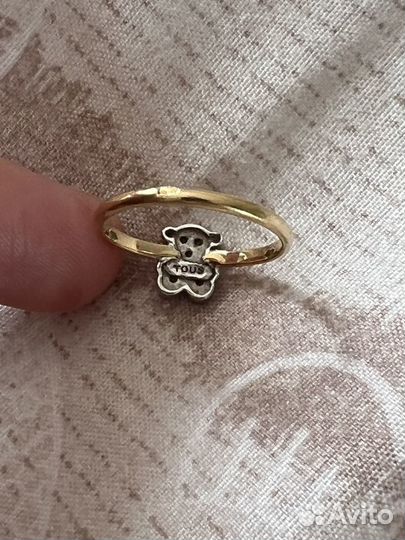 Золотое кольцо tous мишка с бриллиантами