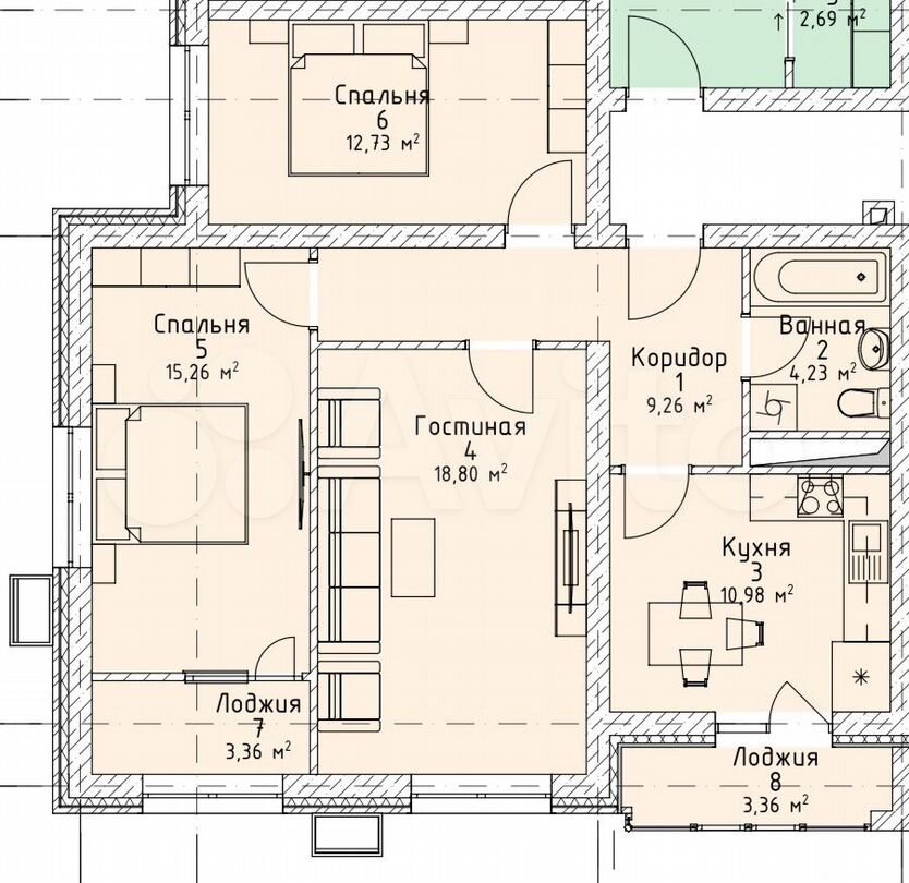 3-к. квартира, 78 м², 12/16 эт.