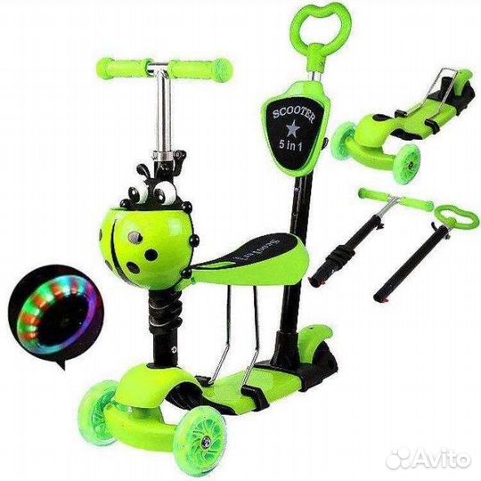 Самокат детский 5 в 1 божья коровка
