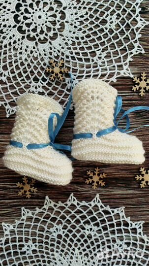 Вязанные пинетки носки 0-3 мес, новые, на выписку