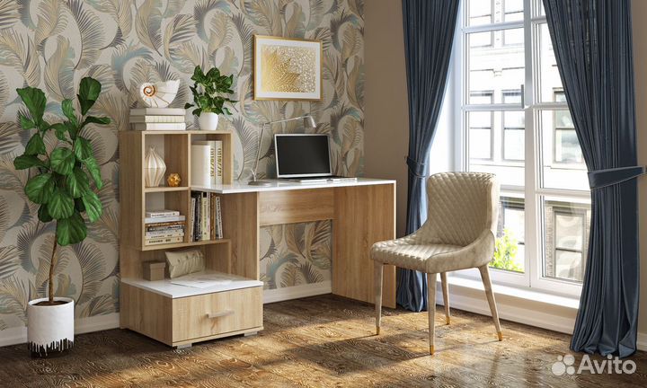 Компьютерный стол пкс-10 Дуб Сонома/ Белый глянец