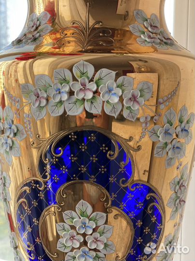 Богемия. Ваза 62 см Кобальт Винтаж