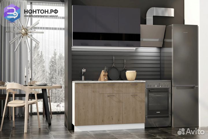 Кухня Астра 1.5 м графит софт / дуб галиано