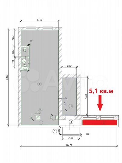 Аренда помещения 5.1 м² с панорамными витринами