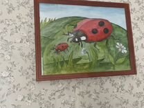 Картина акварель пейзаж, насекомое