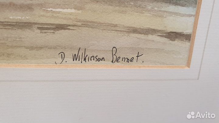 Антикварная картина акварель Морской пейзаж