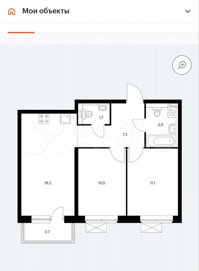 2-к. квартира, 53,5 м², 9/25 эт.