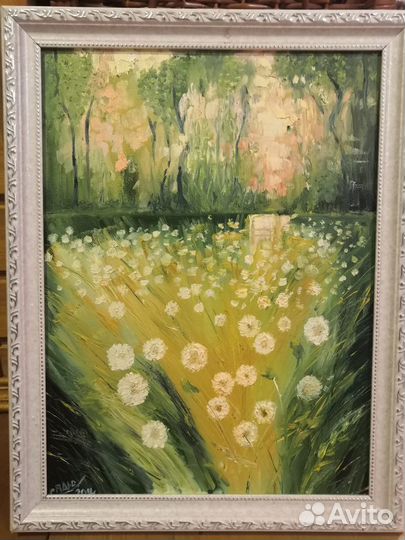 Картина масло одуванчиковое поле