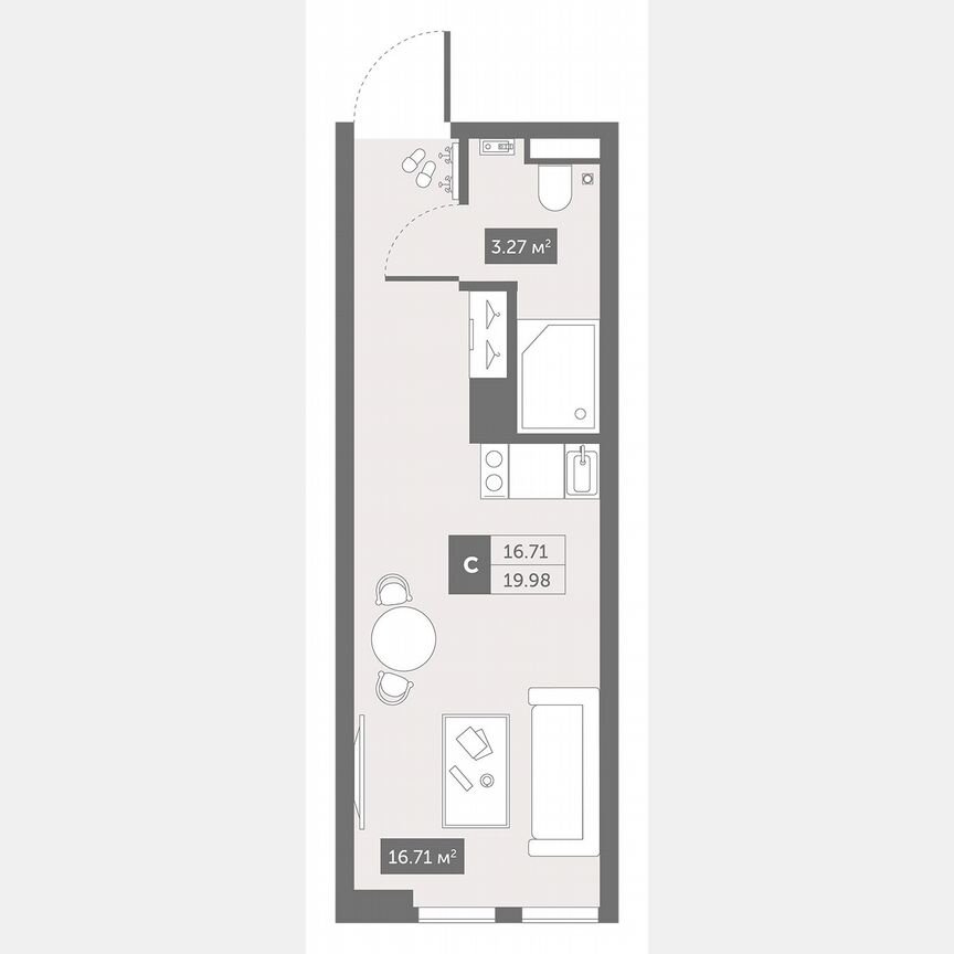 1-к. апартаменты, 20 м², 2/13 эт.