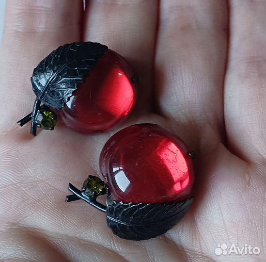 Клипсы Austria серьги австрийское стекло яблоки