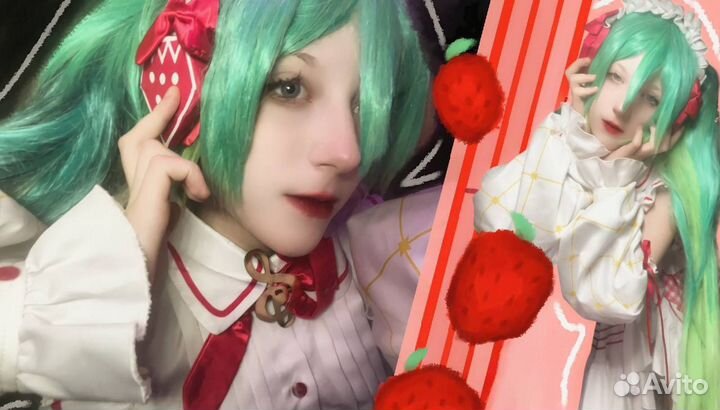 Косплей клубничная мику / cosplay strawwbery miku