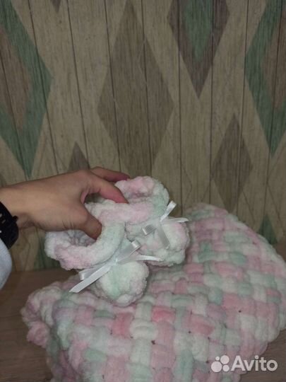 Плед детский плюшевый вязаный ручная работа