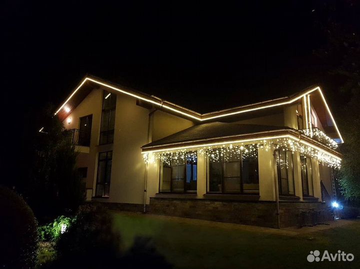 Гирлянда бахрома теплый белый цвет