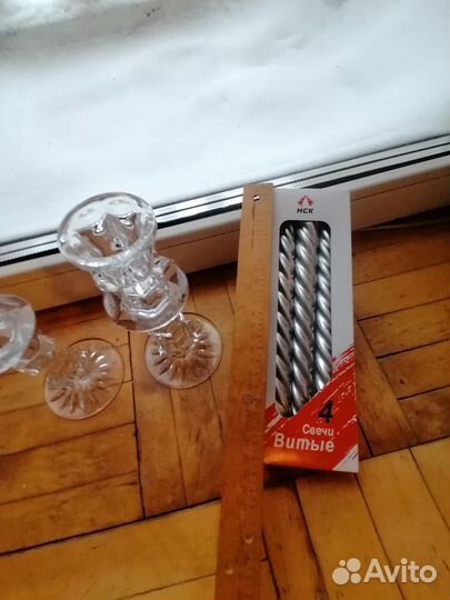 Набор 2 подсвечника СССР и 3 серебристых свечи