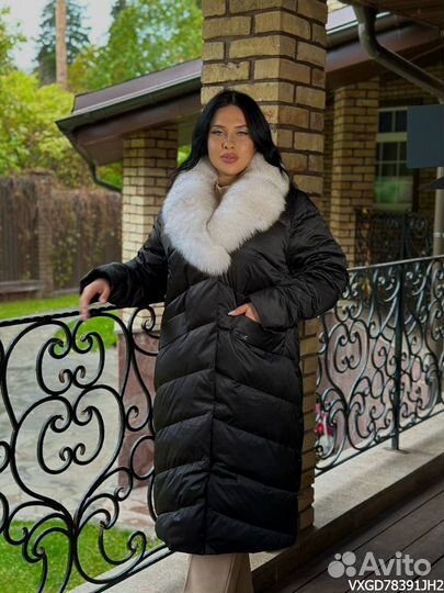 Пуховик пальто с мехом 50-56 размер