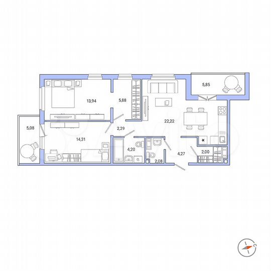 3-к. квартира, 75,6 м², 5/9 эт.