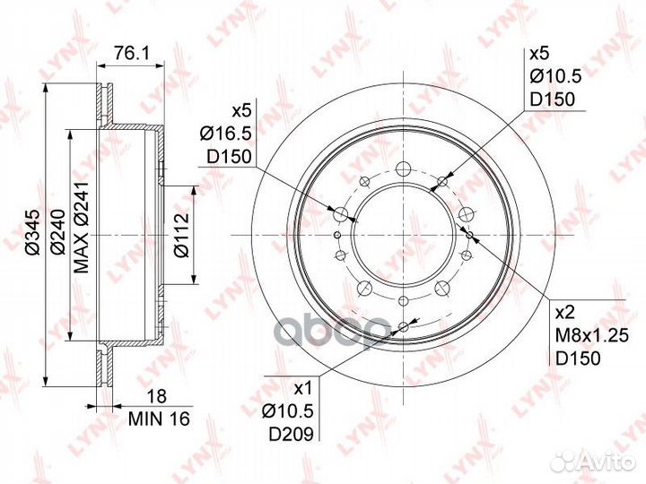 Диск тормозной зад BN1186 lynxauto