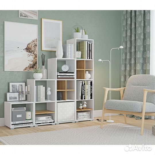 Лайт стеллаж Бокс 4 (Дуб золотой/Белый)