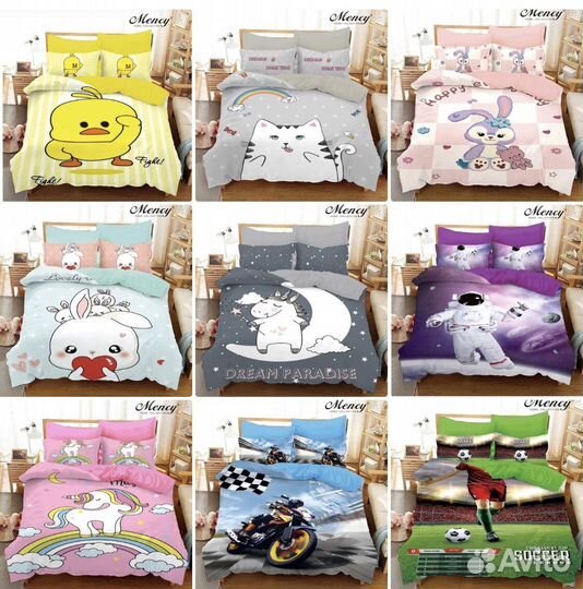 Белье постельное Детское mency 1,5 разные принты