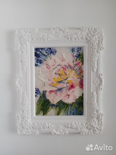 Картина маслом розовые пионы для комода