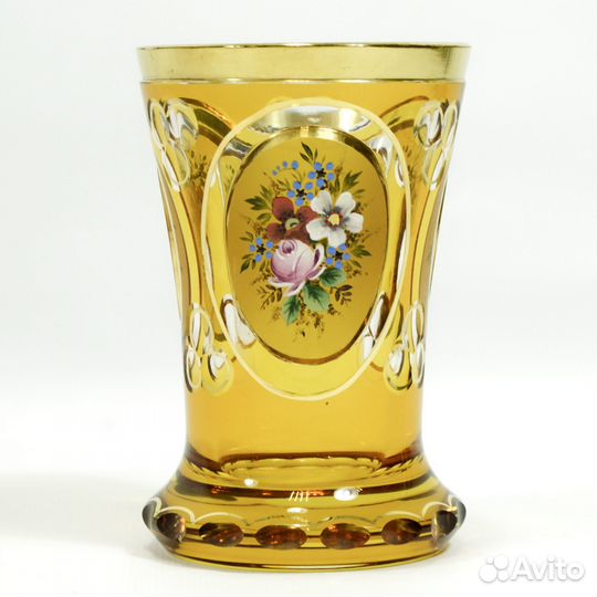 Ваза кубок двухслойное стекло янтарь цветы букет