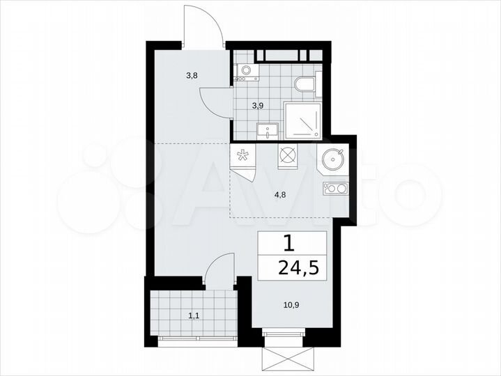 Квартира-студия, 24,5 м², 8/14 эт.