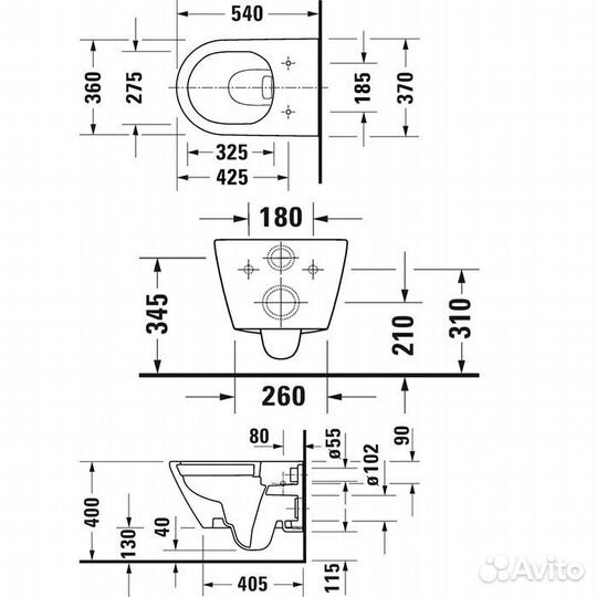 Duravit D-Neo Унитаз подвесной 370 x 540 мм