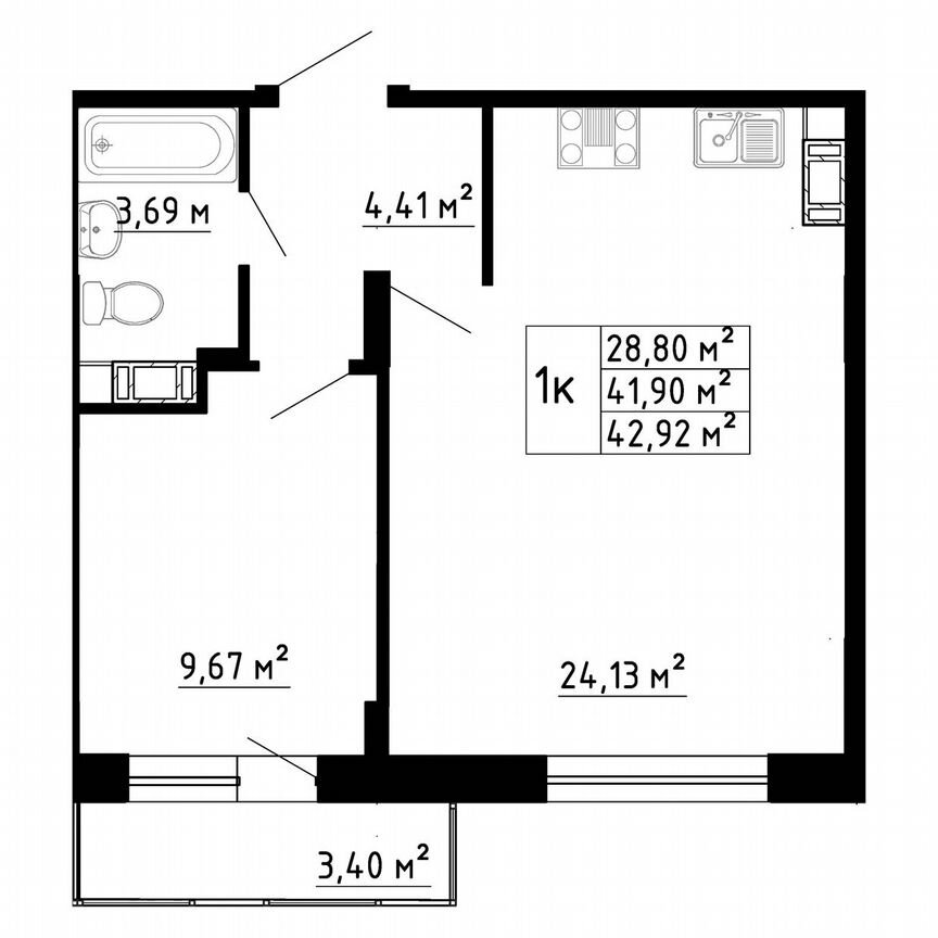 1-к. квартира, 41,9 м², 1/8 эт.